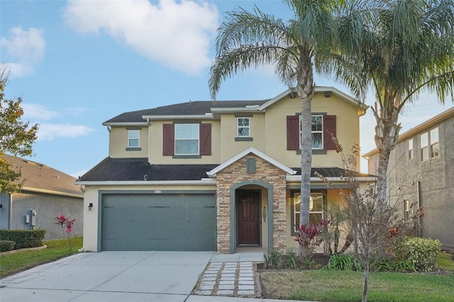 front facade with a garage