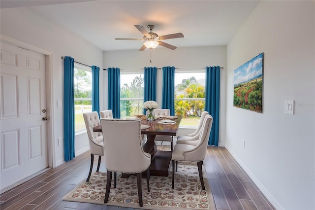 dining room with ceiling fan