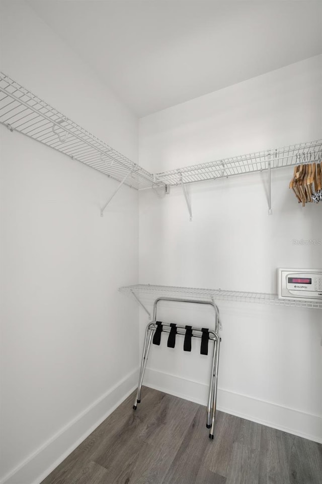 walk in closet featuring dark hardwood / wood-style floors