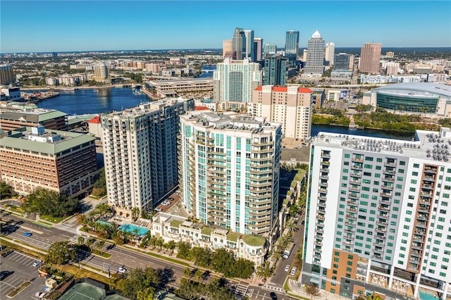 property's view of city featuring a water view