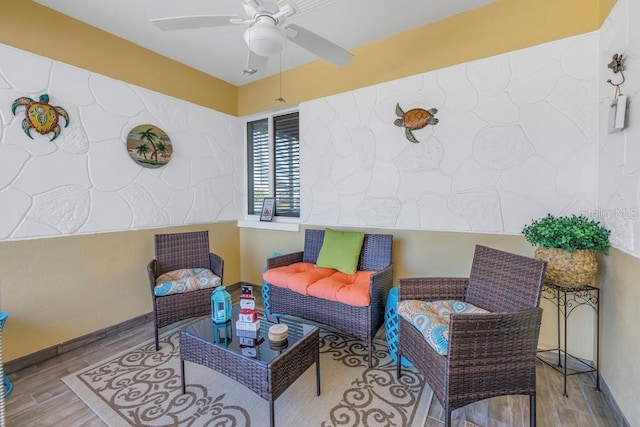 view of patio featuring ceiling fan and an outdoor hangout area