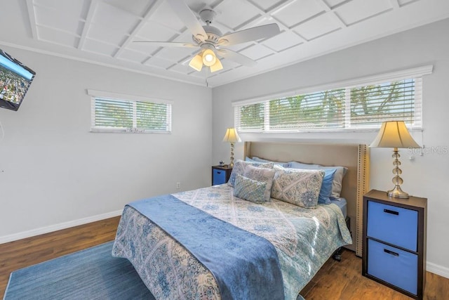 bedroom featuring ceiling fan and dark hardwood / wood-style flooring