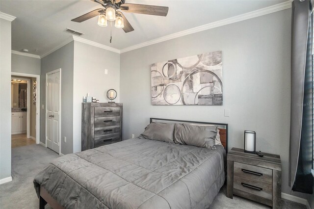 4221 W Spruce St Unit 2418, Tampa, FL 33607 - carpeted bedroom featuring baseboards, crown molding, and ceiling fan