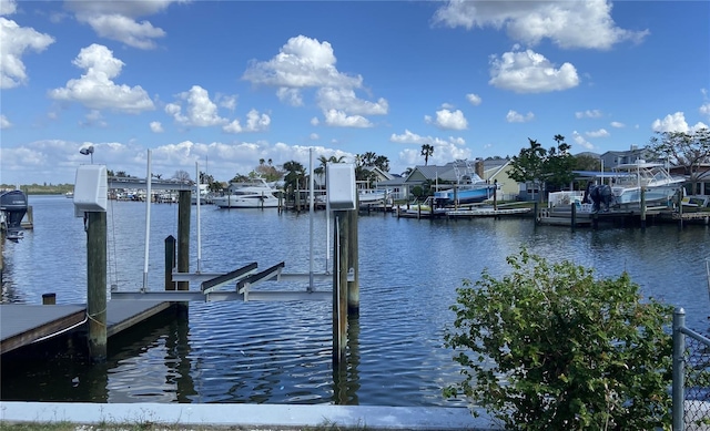 dock area with a water view