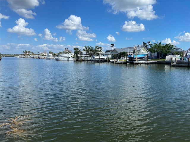 water view featuring a dock