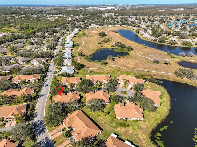 aerial view with a water view