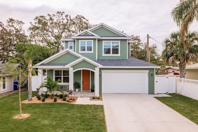 view of front of property featuring a garage and a front lawn