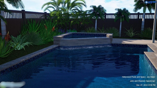 view of swimming pool featuring an in ground hot tub