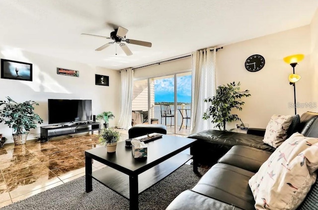 19811 Gulf Blvd Unit 102, Indian Shores, FL 33785 - tiled living room with ceiling fan