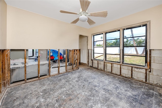 interior space with ceiling fan