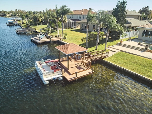 dock area with a water view