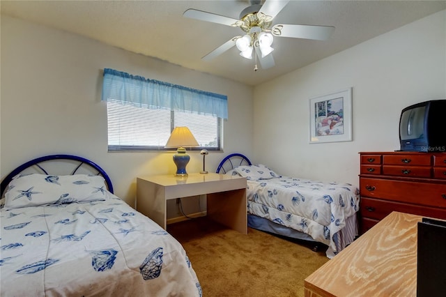 bedroom featuring a ceiling fan and carpet floors