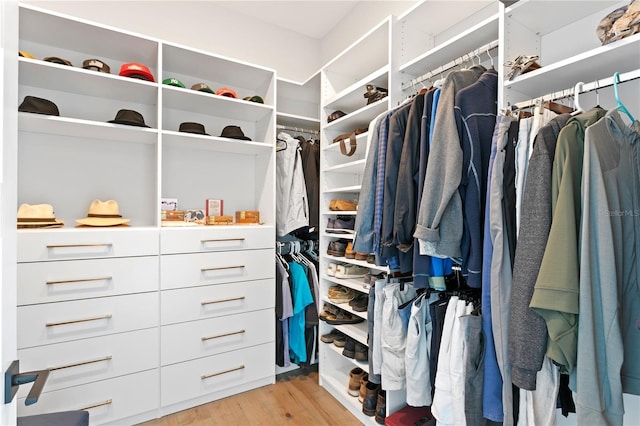 spacious closet with light hardwood / wood-style flooring