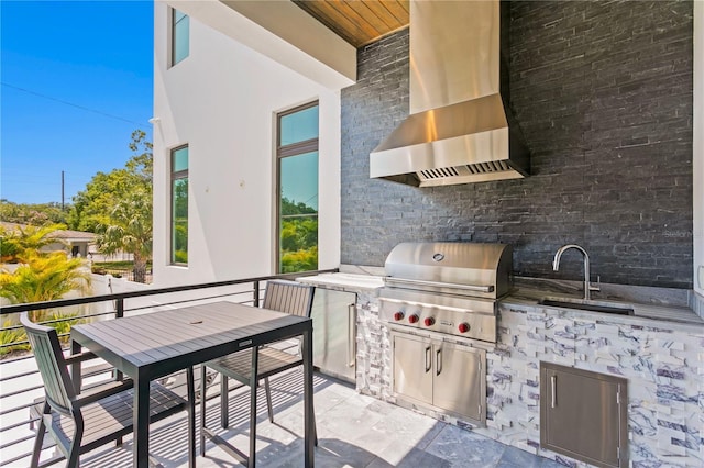 view of patio / terrace featuring an outdoor kitchen, sink, and grilling area