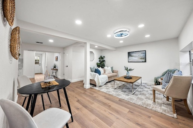 living room featuring light wood-type flooring