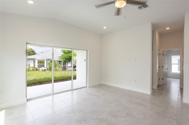 479 Winwood Ct, Port Charlotte, FL 33954 - spare room featuring ceiling fan, light tile patterned floors, recessed lighting, vaulted ceiling, and baseboards