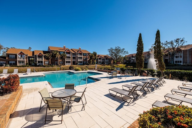 view of swimming pool with a patio area