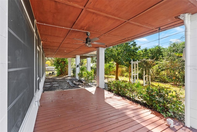 wooden terrace with ceiling fan