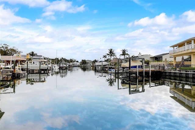 dock area with a water view