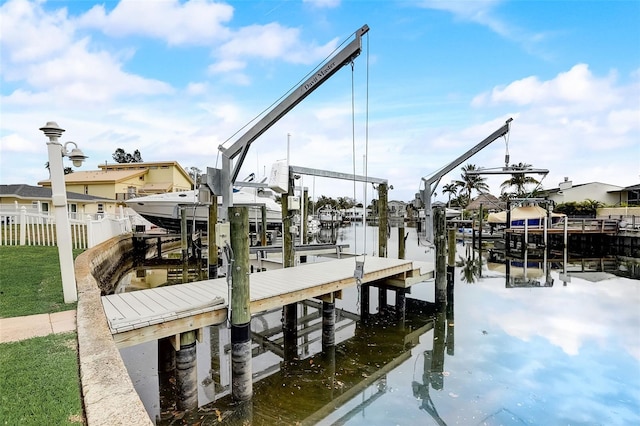 dock area with a water view