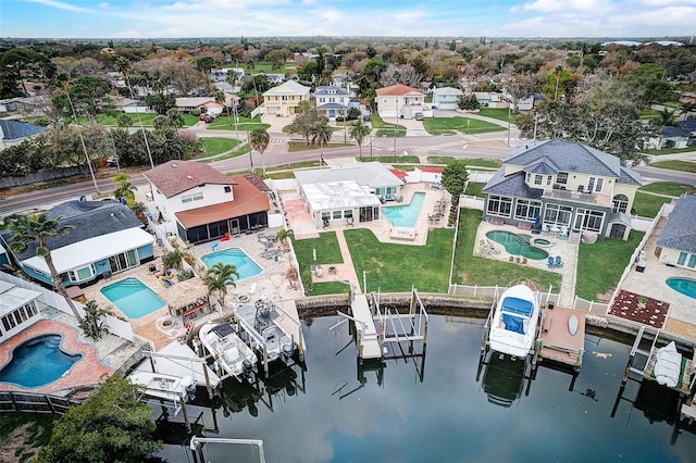 aerial view with a water view