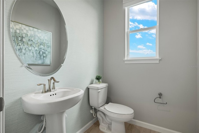 bathroom featuring hardwood / wood-style flooring, toilet, and sink