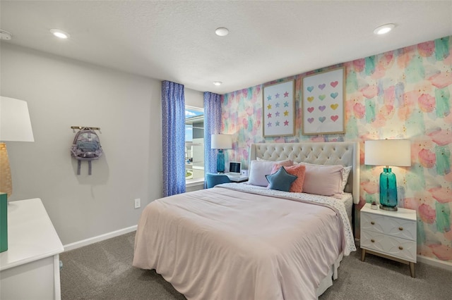 bedroom featuring dark colored carpet