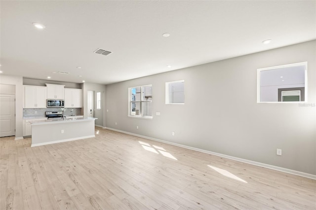 unfurnished living room with light hardwood / wood-style flooring