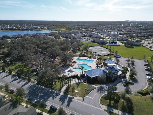 bird's eye view featuring a water view