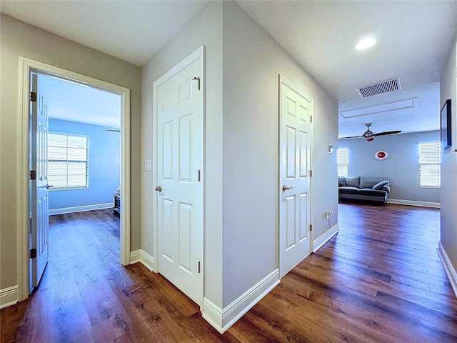 hallway featuring dark hardwood / wood-style flooring