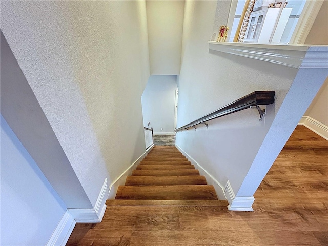 stairway featuring hardwood / wood-style floors