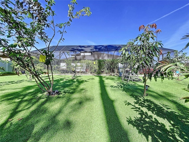 view of yard featuring a lanai