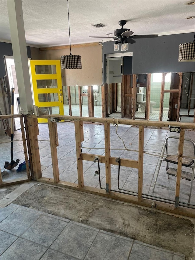 909 Mandalay Ave, Clearwater Beach, FL 33767 - interior space with a textured ceiling, visible vents, and a ceiling fan