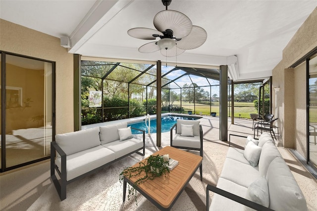 sunroom with a swimming pool