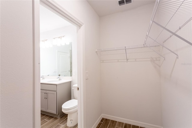 walk in closet featuring light hardwood / wood-style floors and sink