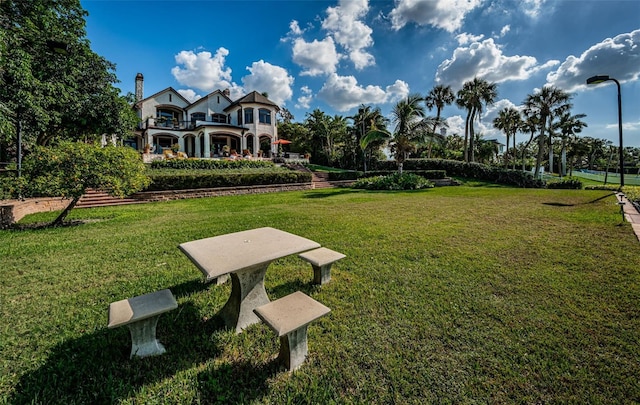 view of home's community featuring a lawn