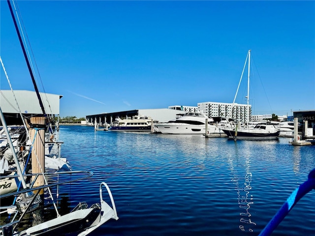 view of dock with a water view