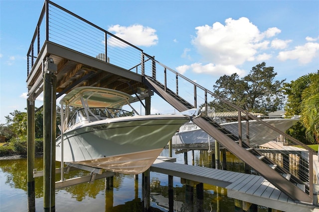 dock area with a water view