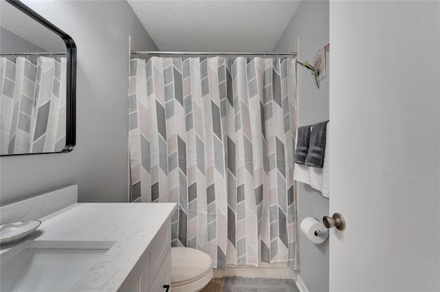 bathroom featuring vanity, toilet, and a textured ceiling