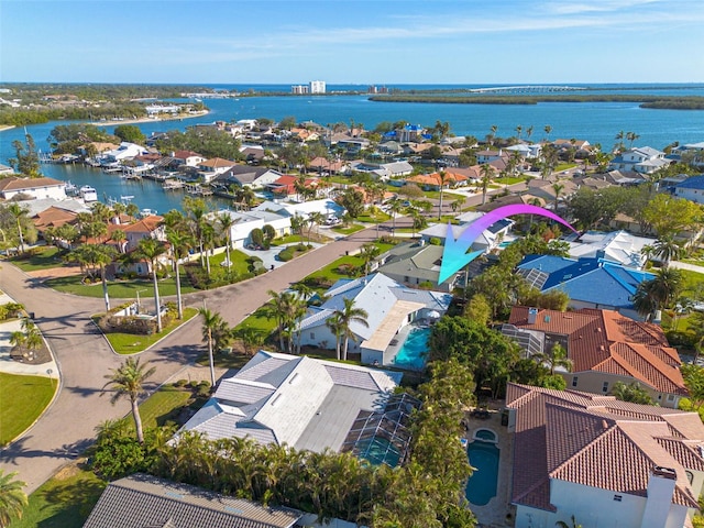 aerial view with a water view