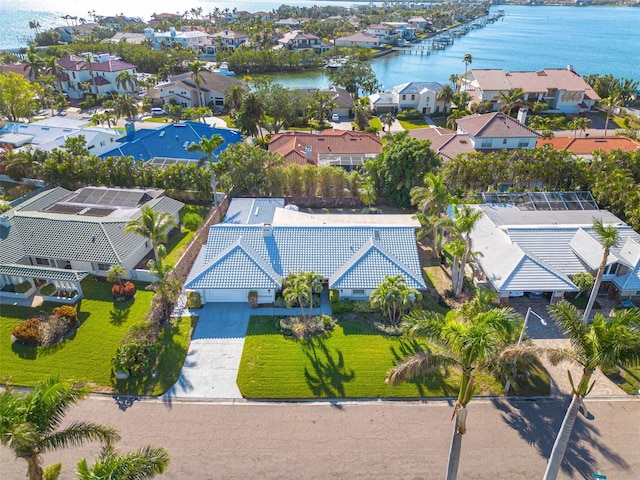 aerial view featuring a water view