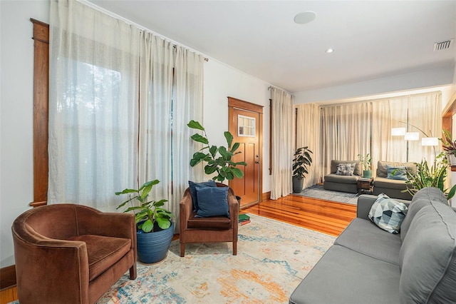 living room with light wood-type flooring