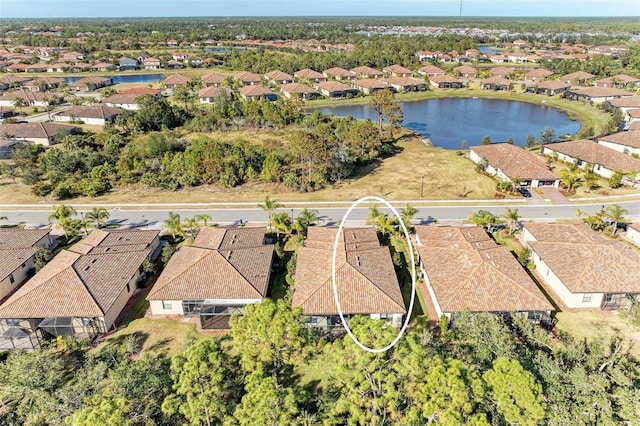 aerial view with a water view