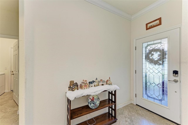 tiled entrance foyer featuring a wealth of natural light and crown molding