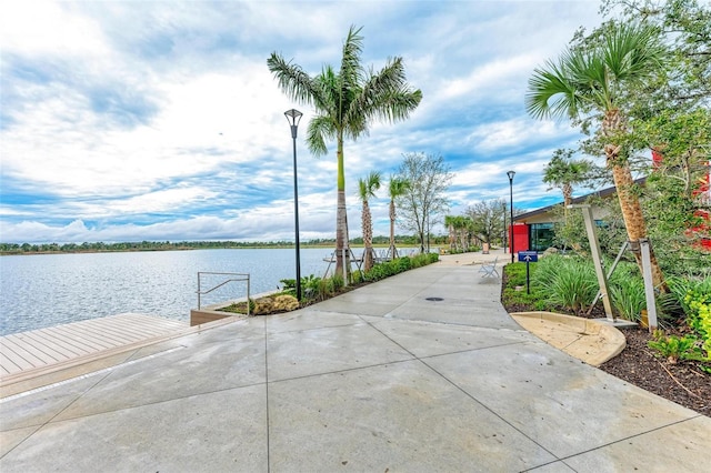 view of dock with a water view