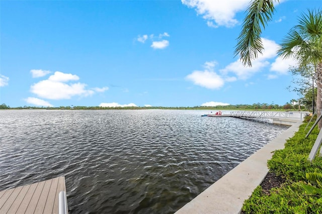 view of dock with a water view