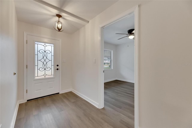 entrance foyer with light hardwood / wood-style flooring and ceiling fan