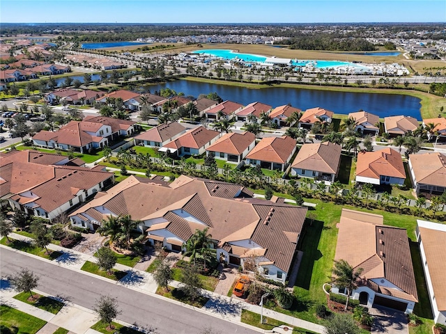 aerial view featuring a water view