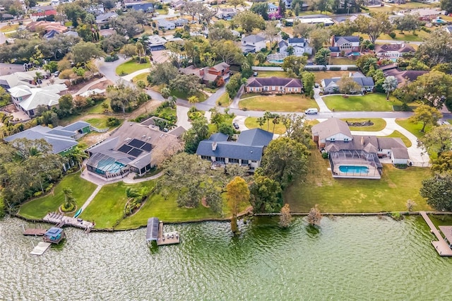 drone / aerial view featuring a water view