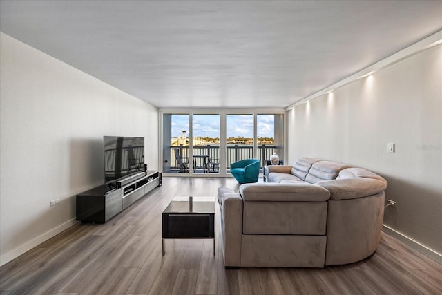 living room featuring floor to ceiling windows and light wood-type flooring